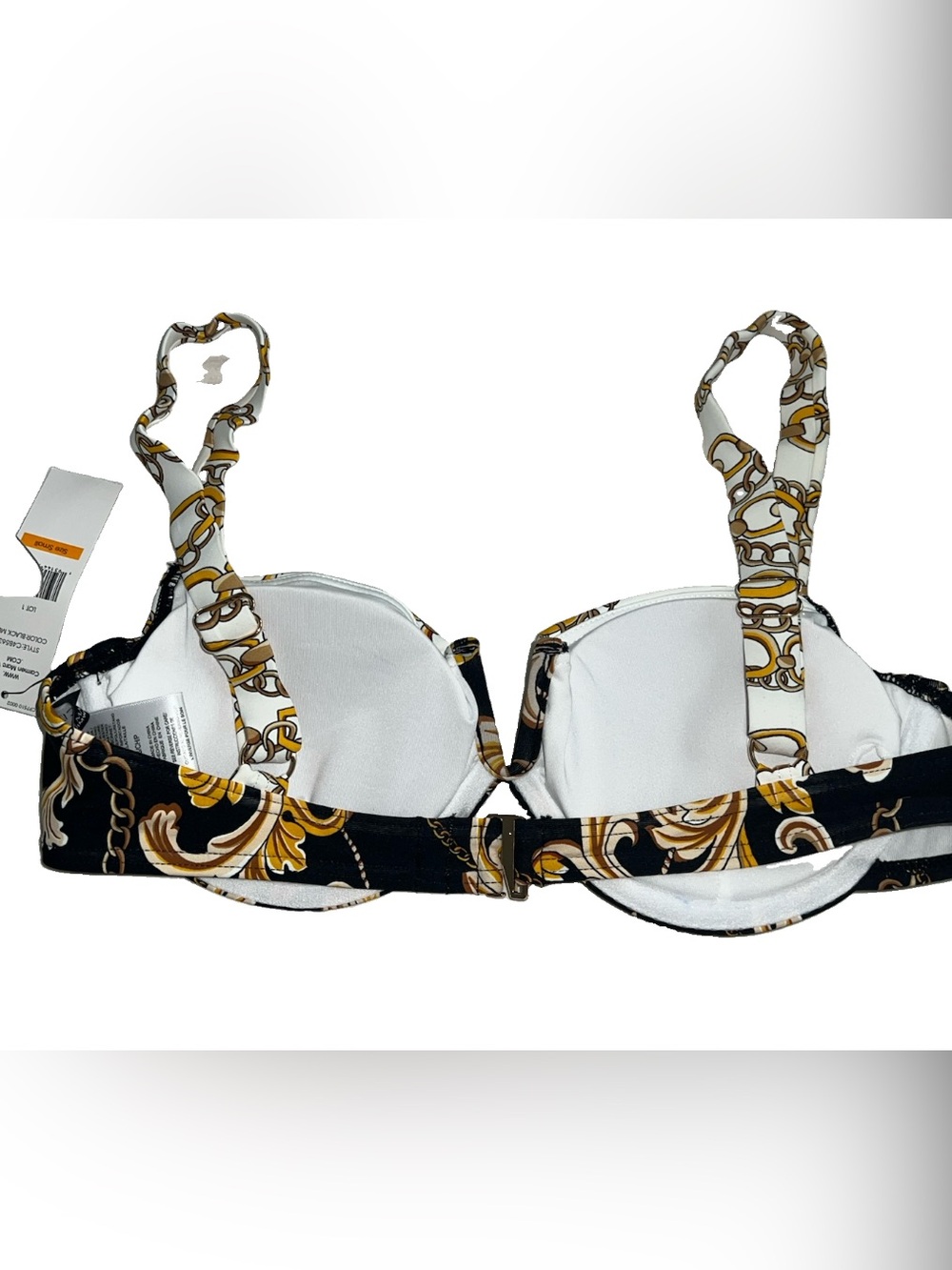 NWT Carmen Marc Valvo Swim Sense Filigree Status Print V Wire Bikini Top Size s - Picture 2 of 2